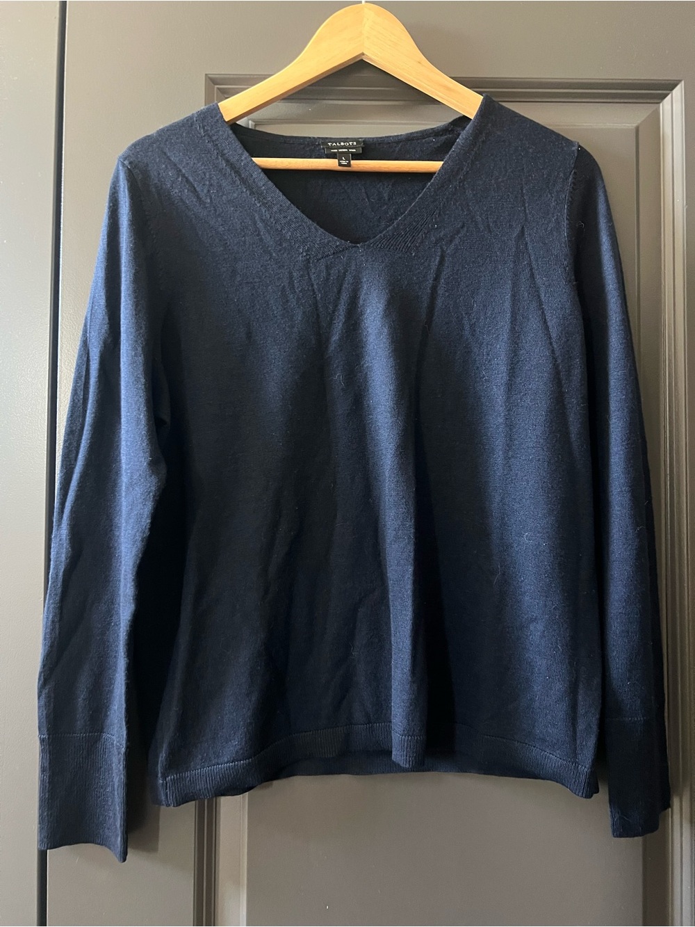 Talbots 100% Wool Women's V-Neck Navy Blue Sweater szL